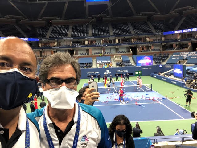 The award ceremony at the US Open finals, with Dr. James Gladstone
